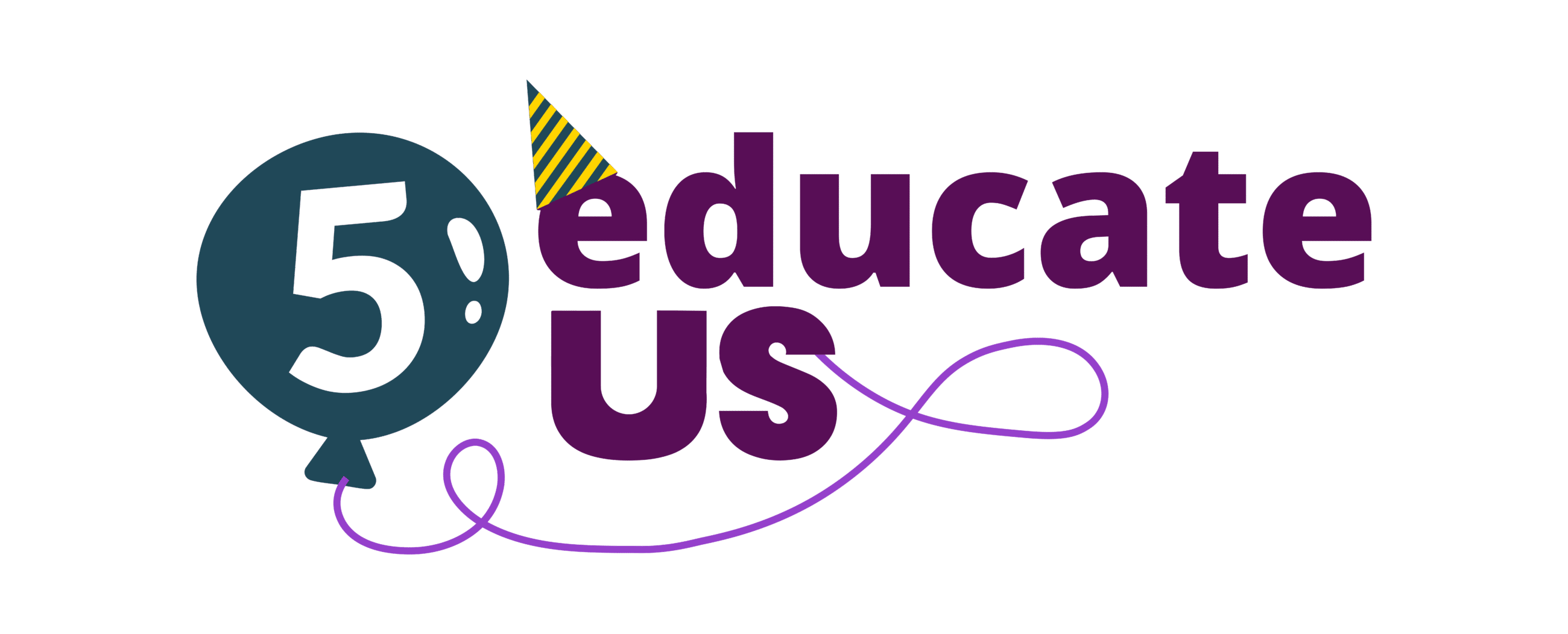 EducateUS 5th birthday image with party hat and balloon.